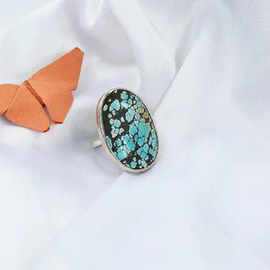 Natural Kingman Turquoise Rings, Sterling Silver Ring For Women, Long Gemstone